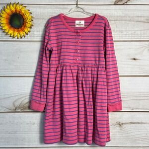 Hanna Andersson Kids Pink Purple Striped Cotton Long Sleeve Dress Size 110 5